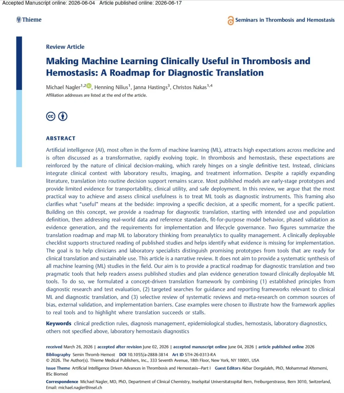 Emmanuel J. Favaloro: Machine Learning Driving Innovation in Thrombosis and Hemostasis 1 Emmanuel J. Favaloro: Machine Learning Driving Innovation in Thrombosis and Hemostasis