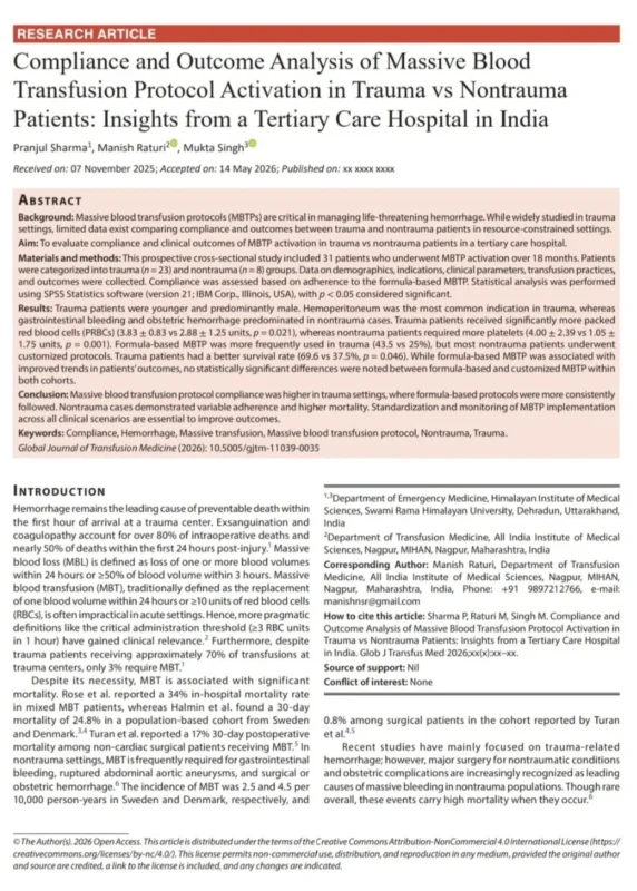Manish Raturi: Does Patient Type Matter in Massive Blood Transfusion?