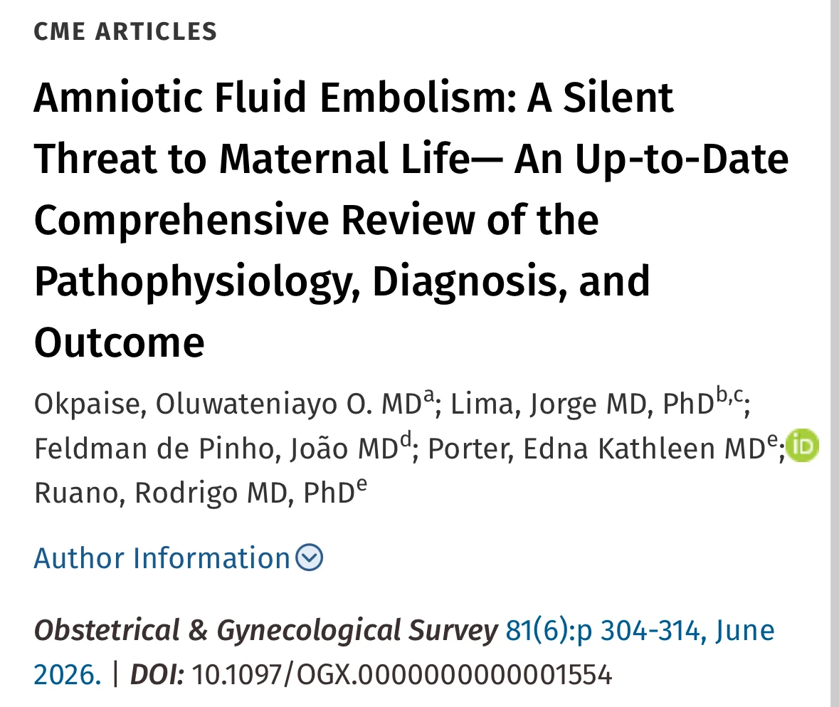 Jorge Lima: Amniotic Fluid Embolism and Its Impact on Maternal and Perinatal Outcomes 1 Jorge Lima: Amniotic Fluid Embolism and Its Impact on Maternal and Perinatal Outcomes