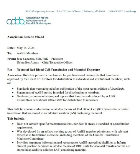 Courtney Lawrence: The AABB Bulletin on Neonatal Red Blood Cell Transfusion and Mannitol Exposure is Now Released 1 Courtney Lawrence: The AABB Bulletin on Neonatal Red Blood Cell Transfusion and Mannitol Exposure is Now Released
