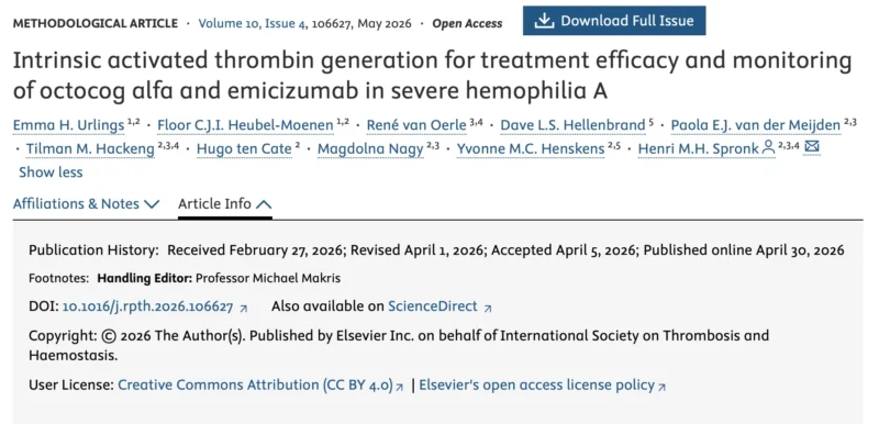 Emma Urlings: A Novel Thrombin Generation Assay for Sensitive Emicizumab Monitoring