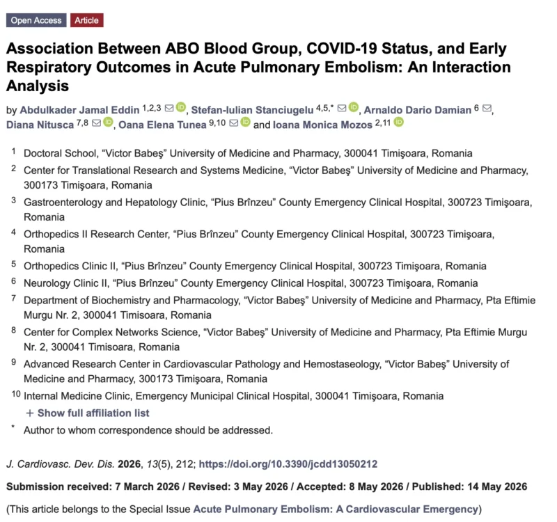 Abdulkader Jamal Eddin: ABO Blood Group, COVID-19 and Early Respiratory Outcomes in Acute PE