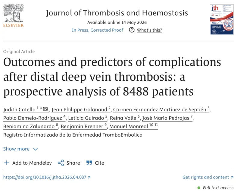 Judith Catella: New Evidence on Distal Deep Vein Thrombosis from the RIETE Registry