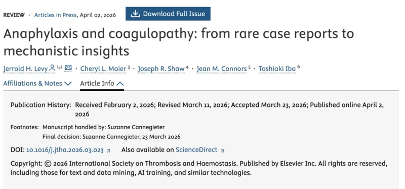 The Clinical Impact of Anaphylaxis-Associated Coagulopathy - JTH