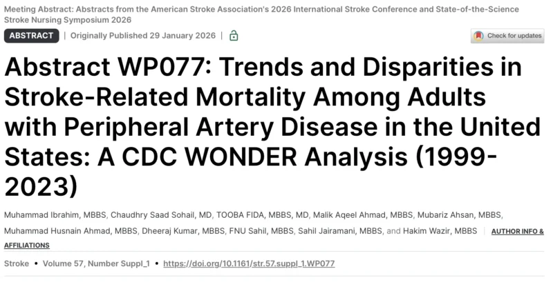 Mubariz Ahsan: Trends in Stroke Mortality in Peripheral Artery Disease from CDC WONDER Study