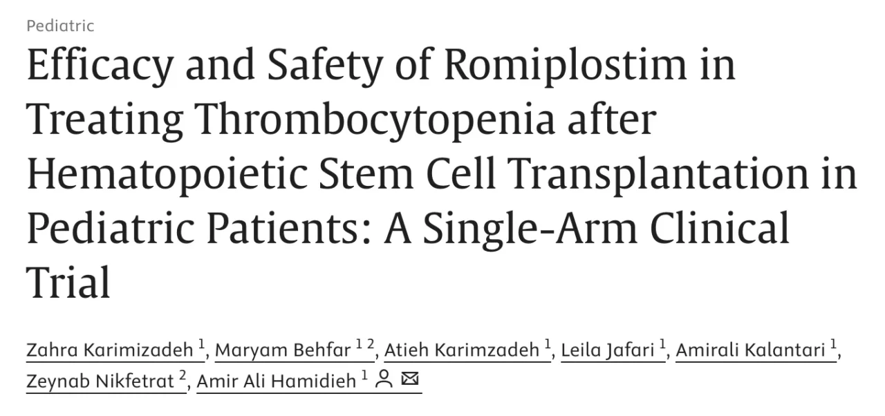 Atieh Karimzadeh: Romiplostim Shows High Response and Reduced Bleeding in Pediatric HSCT