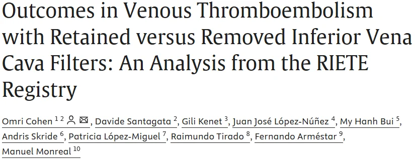 Santagata Davide: Timely Removal of Retrievable IVC Filters May Reduce VTE Recurrence and Mortality