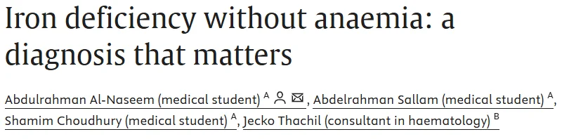 Jecko Thachil: The Overlooked Impact of Iron Deficiency Without Anaemia 1 Jecko Thachil: The Overlooked Impact of Iron Deficiency Without Anaemia