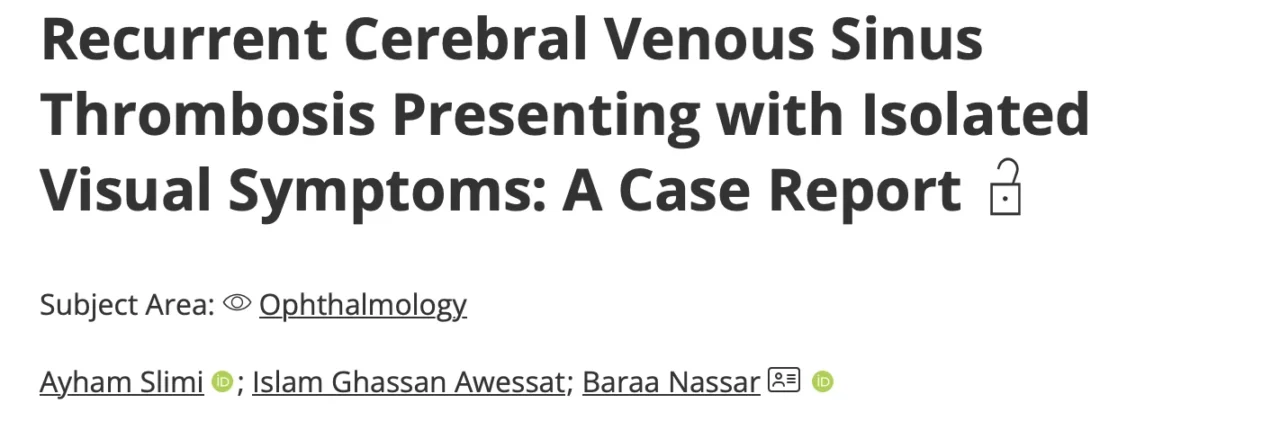 Baraa Nassar: High Clinical Suspicion Is Essential for Early Diagnosis of CVST