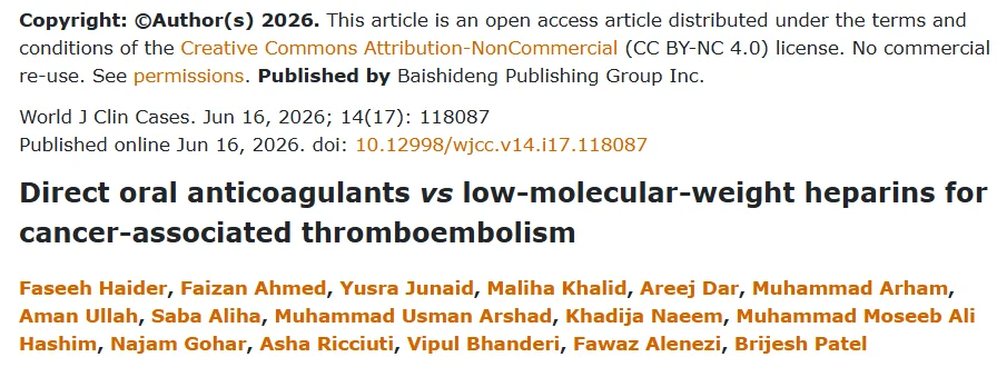 Yusra Junaid: Two New Publications in Thrombosis and Cancer Research 1 Yusra Junaid: Two New Publications in Thrombosis and Cancer Research