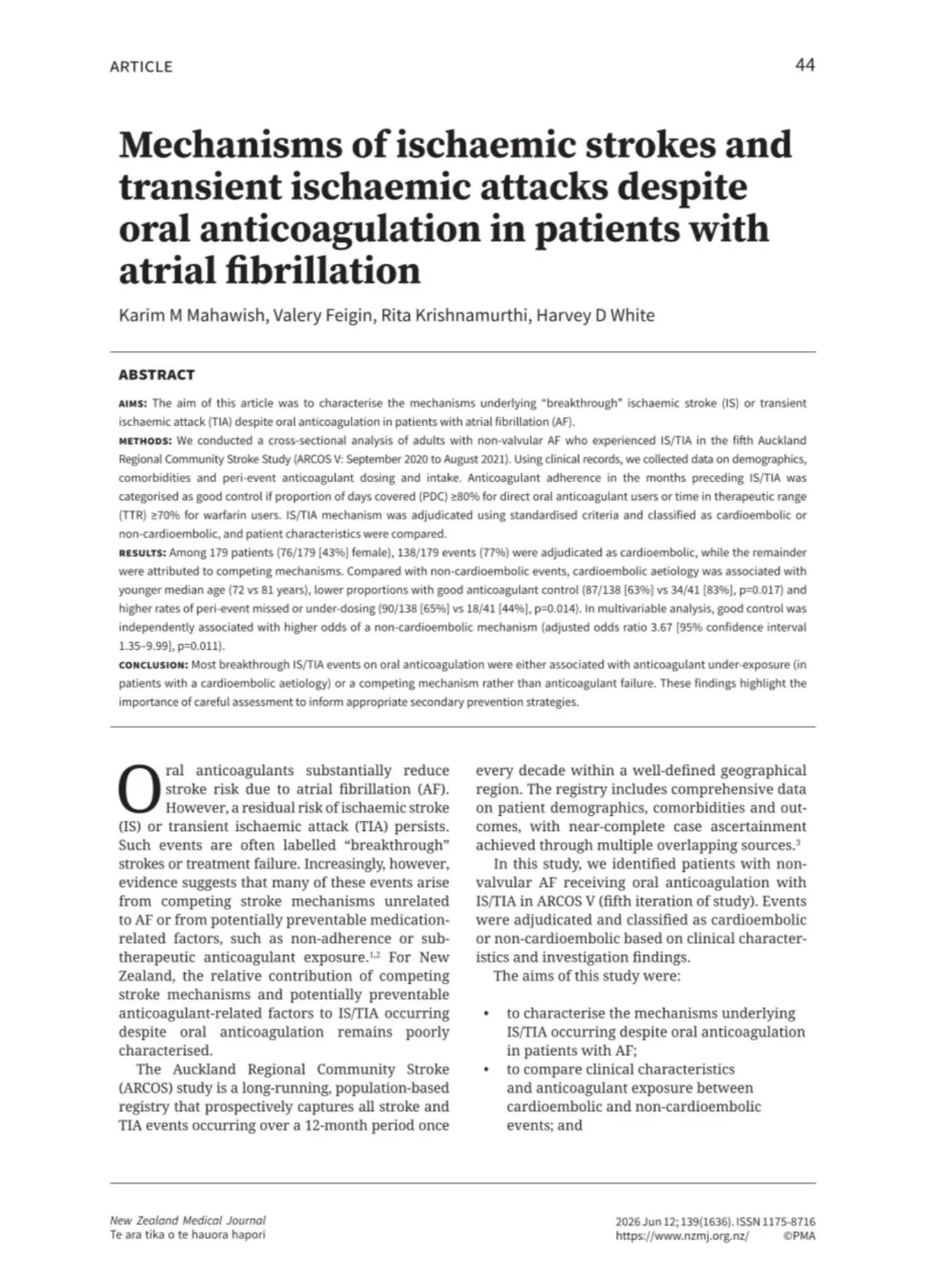 Karim Mahawish: Ischaemic Stroke Despite Anticoagulation in Atrial Fibrillation