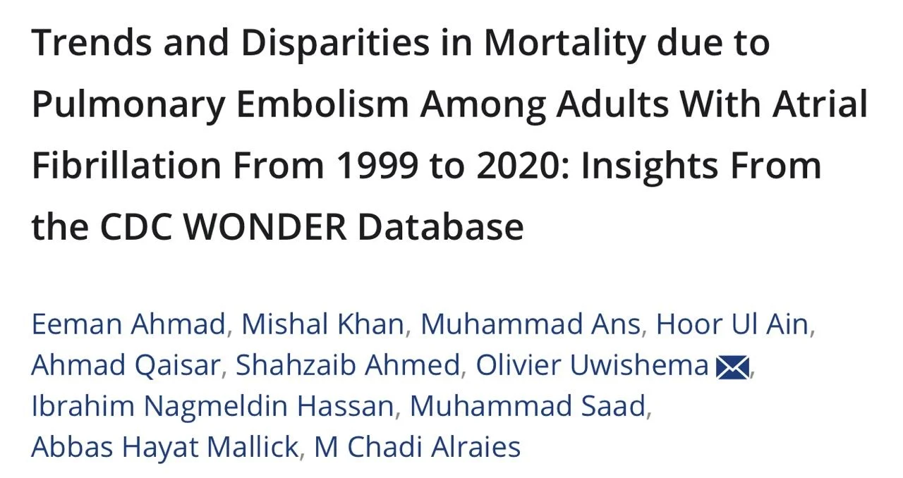 Mishal Khan: Long-Term Mortality Trends and Demographic Disparities in Patients With PE and AF