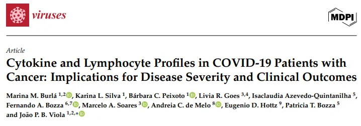 Marcelo Soares: Cytokine and Lymphocyte Profiles of Cancer Patients With COVID-19 1 Marcelo Soares