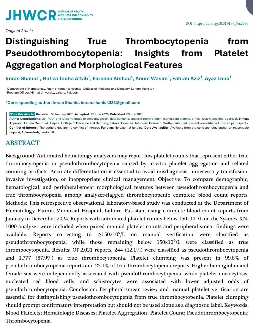 Imran Shahid: Morphological Assessment in the Differentiation of True and Pseudothrombocytopenia