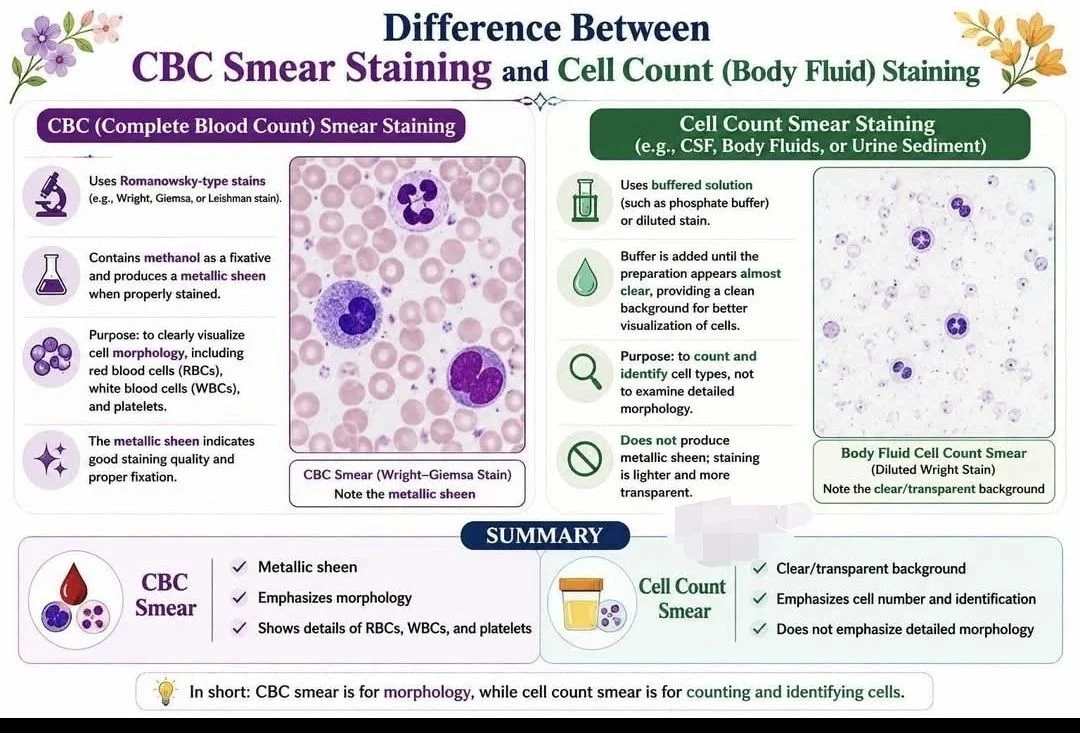 Seema Dawood: Difference Between CBC Smear Staining and Cell Counts Staining