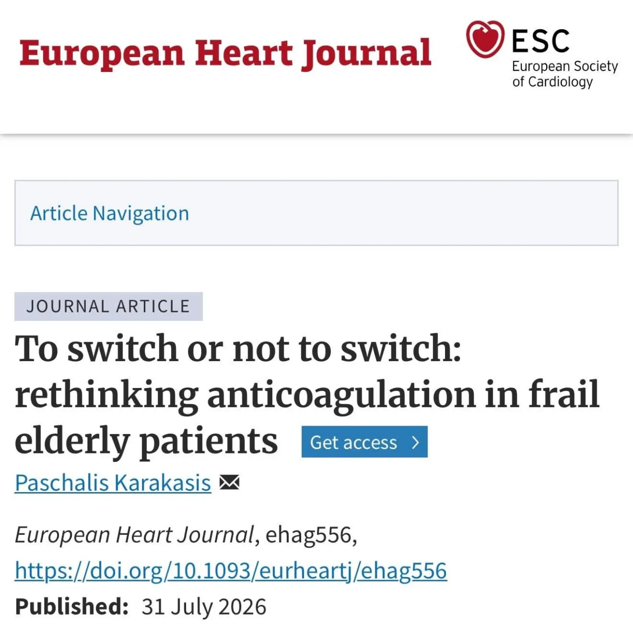 Paschalis Karakasis: Anticoagulation Management in Frail Older Adults