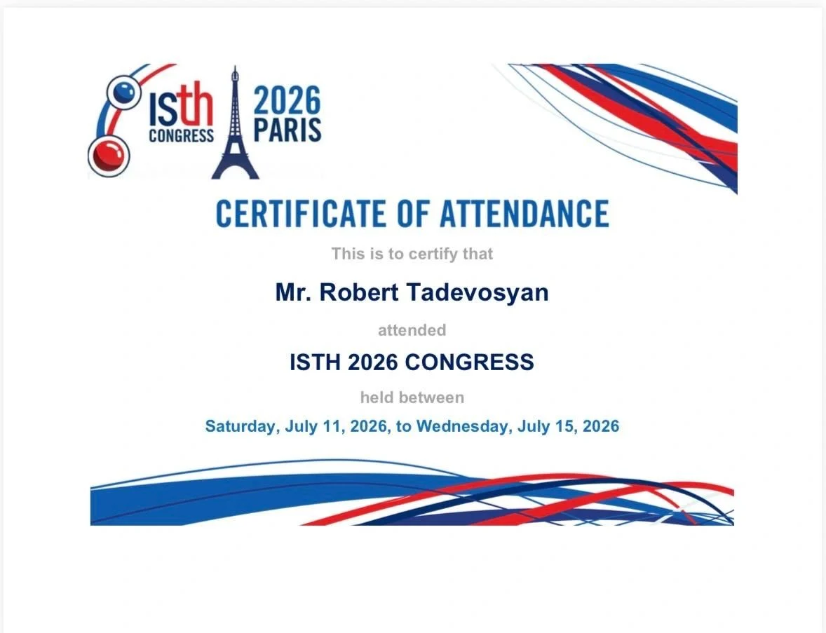Robert Tadevosyan: A Week of Science, Collaboration, and Growth at ISTH 2026 1 Robert Tadevosyan: A Week of Science, Collaboration, and Growth at ISTH 2026