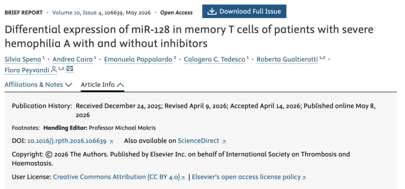 Silvia Spena: New Evidence Linking miR-128 and Memory T Cells in Severe Hemophilia A