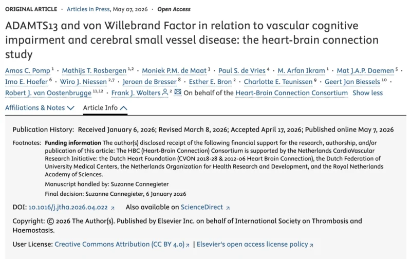 ADAMTS13 and Vascular Cognitive Impairment in the Heart–Brain Connection Study - JTH 1 ADAMTS13 and Vascular Cognitive Impairment in the Heart–Brain Connection Study - JTH