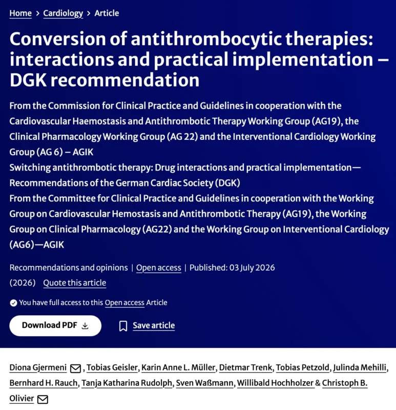Christoph B. Olivier: New DGK Consensus Recommendations on Switching Antiplatelet Therapies