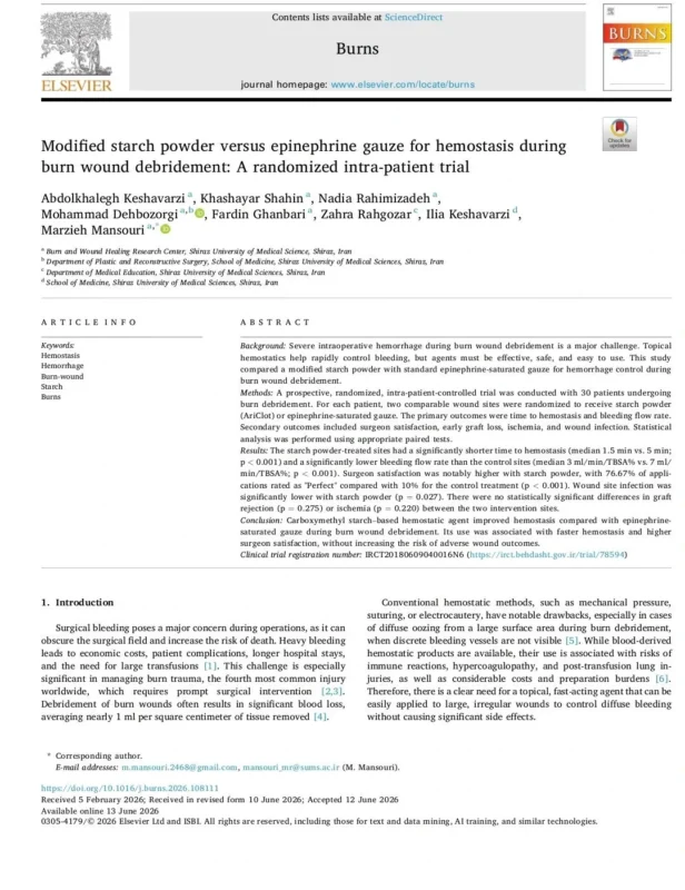 Mahmood Naseri: The Results of the 2nd Clinical Trial on AriClot Are Now Live in Burns Journal 1 Mahmood Naseri: The Results of the 2nd Clinical Trial on AriClot Are Now Live in Burns Journal