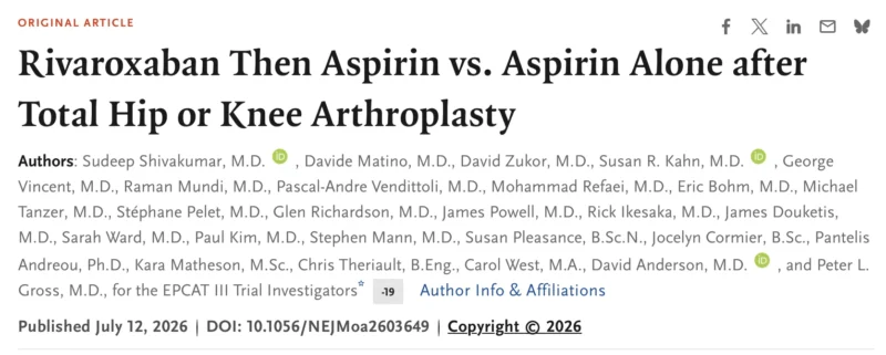 Marc Carrier: EPCAT III Trial at ISTH 2026 Supports Aspirin Alone for VTE Prevention After Arthroplasty