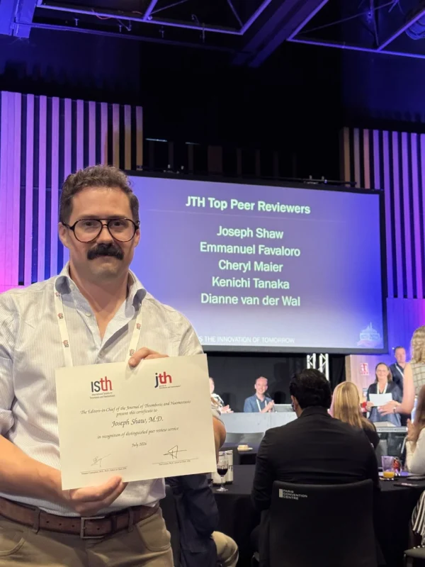 Joseph R. Shaw: Honoured to Be Recognised as a Top Peer Reviewer for JTH at ISTH 2026
