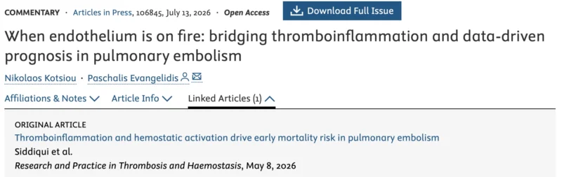 Paschalis Evangelidis: Rethinking Pulmonary Embolism Through the Lens of Thromboinflammation