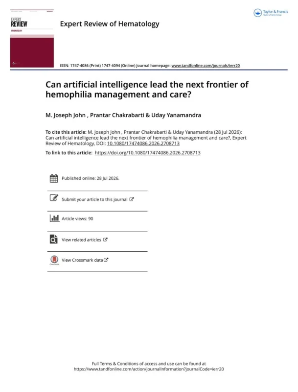 M Joseph John: Can Artificial Intelligence Transform Hemophilia Management? 1 M Joseph John: Can Artificial Intelligence Transform Hemophilia Management?