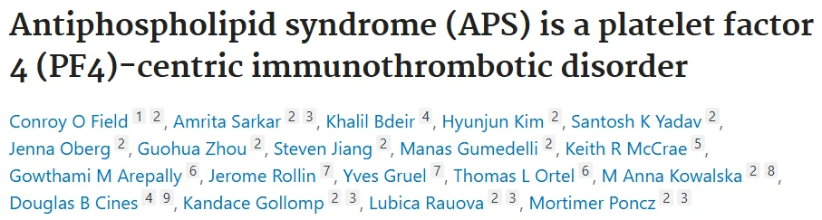 Santosh Kumar Yadav: PF4 Emerges as a Central Player in Antiphospholipid Syndrome 1 Santosh Kumar Yadav: PF4 Emerges as a Central Player in Antiphospholipid Syndrome
