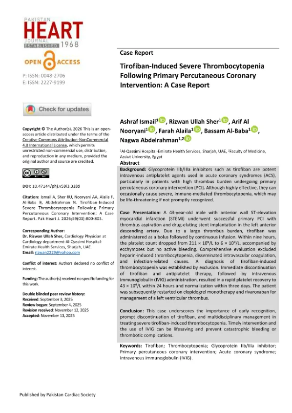 Rizwan Ullah: Managing Severe Tirofiban-Induced Thrombocytopenia 1 Rizwan Ullah