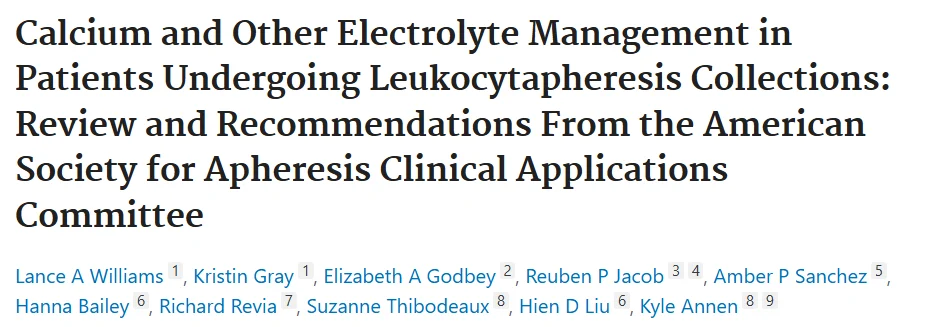 Amber Paratore Sanchez: ASFA Issues Recommendations for Electrolyte Management During Leukapheresis