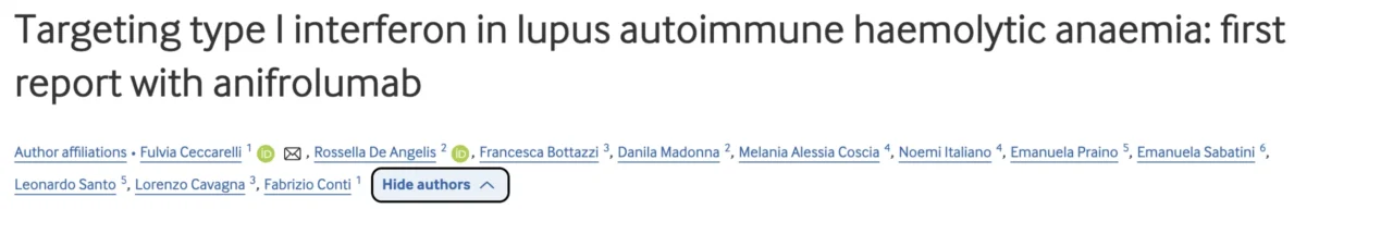 Fulvia Ceccarelli: Efficacy of Anifrolumab in Lupus-Associated Autoimmune Haemolytic Anaemia