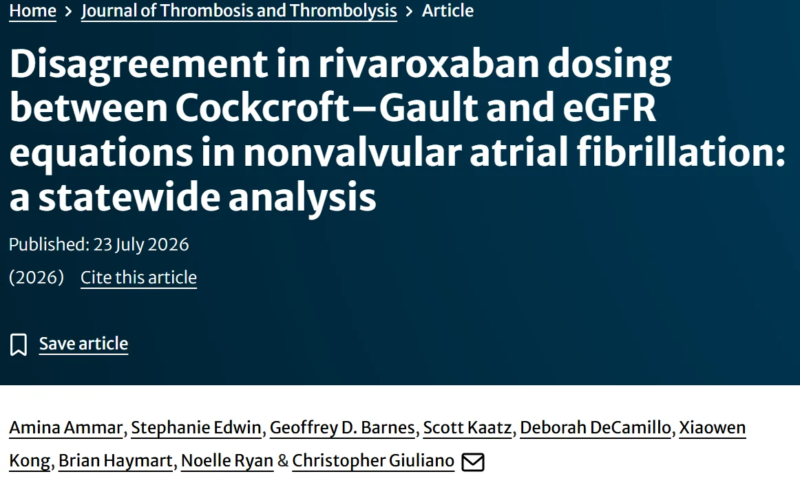 Amina Ammar: Evaluating Rivaroxaban Dosing Alignment Across Cockcroft–Gault and eGFR Equations 1 Amina Ammar: Evaluating Rivaroxaban Dosing Alignment Across Cockcroft–Gault and eGFR Equations