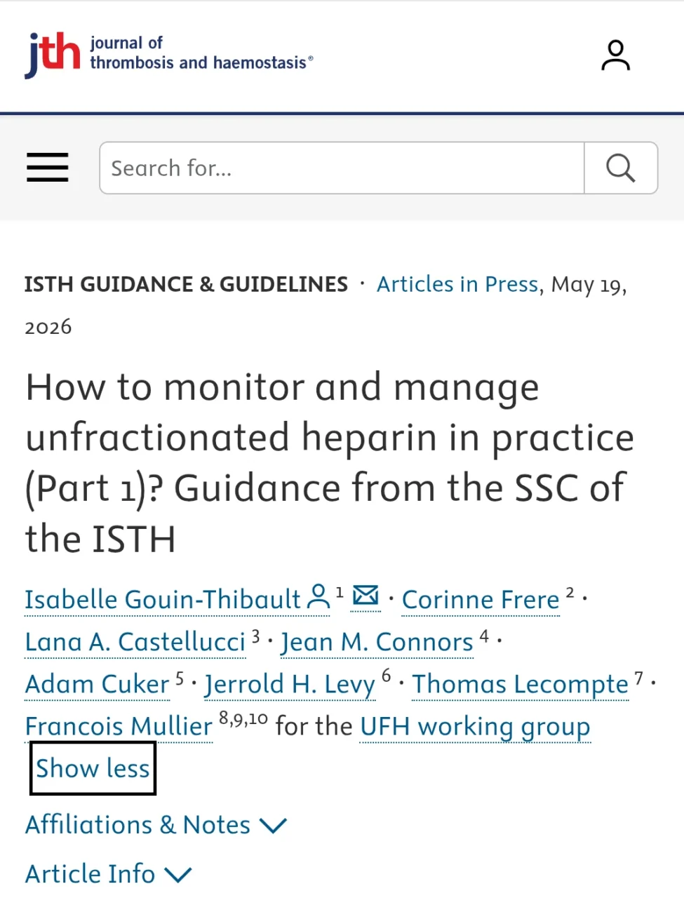 How to Monitor and Manage Unfractionated Heparin in Practice - JTH 1 JTH