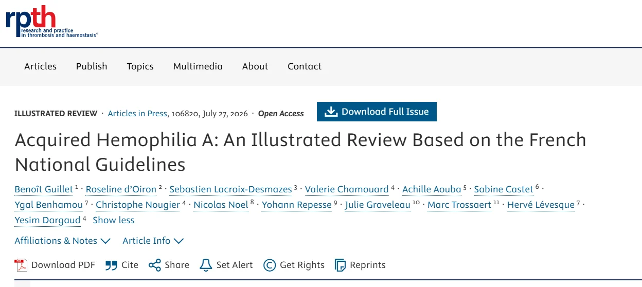 Flora Peyvandi։ Acquired Hemophilia A – An Illustrated Review Based on French Guidelines