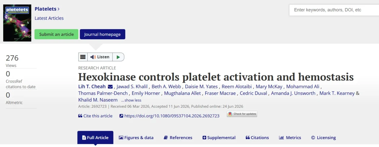 Thomas Palmer-Dench: Hexokinase Controls Platelet Activation and Hemostasis