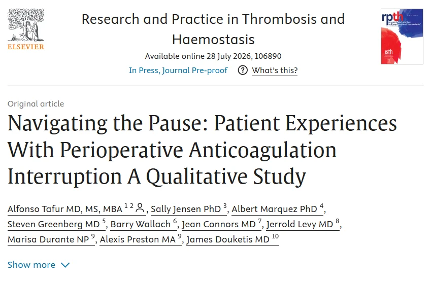 Alfonso J. Tafur: What Patients Fear Most When Anticoagulation Is Interrupted
