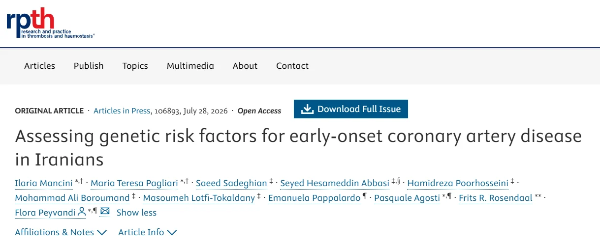 Flora Peyvandi: Genetics of Early-Onset Coronary Artery Disease in Iranians 1 Flora Peyvandi: Genetics of Early-Onset Coronary Artery Disease in Iranians