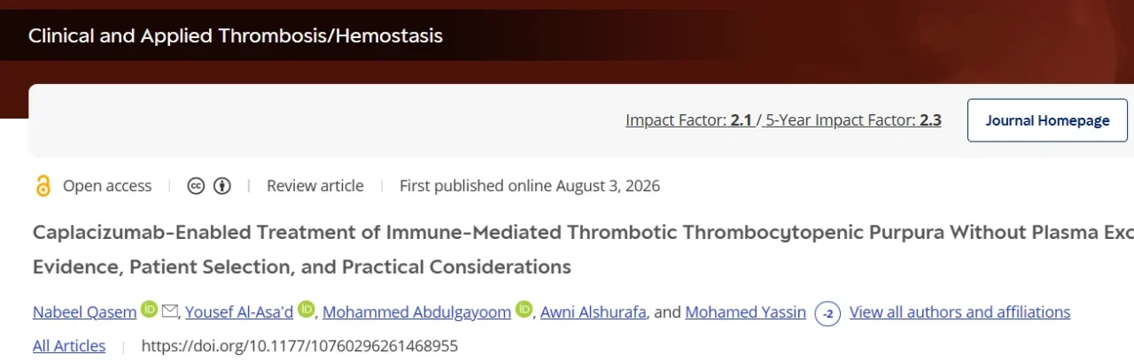 Mohammed Elmourtada Abdulgayoom։ Caplacizumab-Enabled Treatment of iTTP Without Plasma Exchange 1 Mohammed Elmourtada Abdulgayoom։ Caplacizumab-Enabled Treatment of iTTP Without Plasma Exchange
