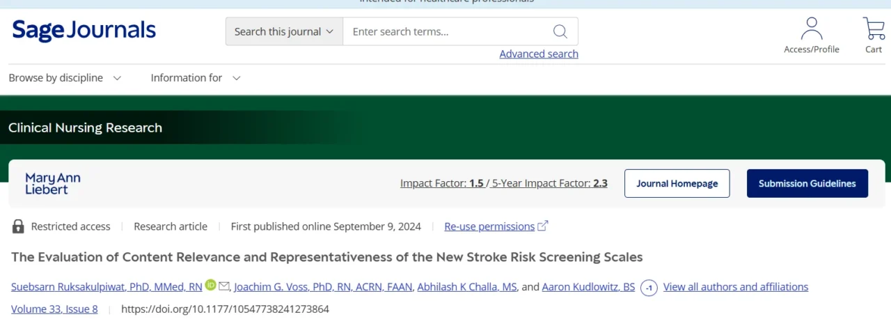 Suebsarn Ruksakulpiwat։ A New Milestone in the Development of the Stroke Risk Screening Scales