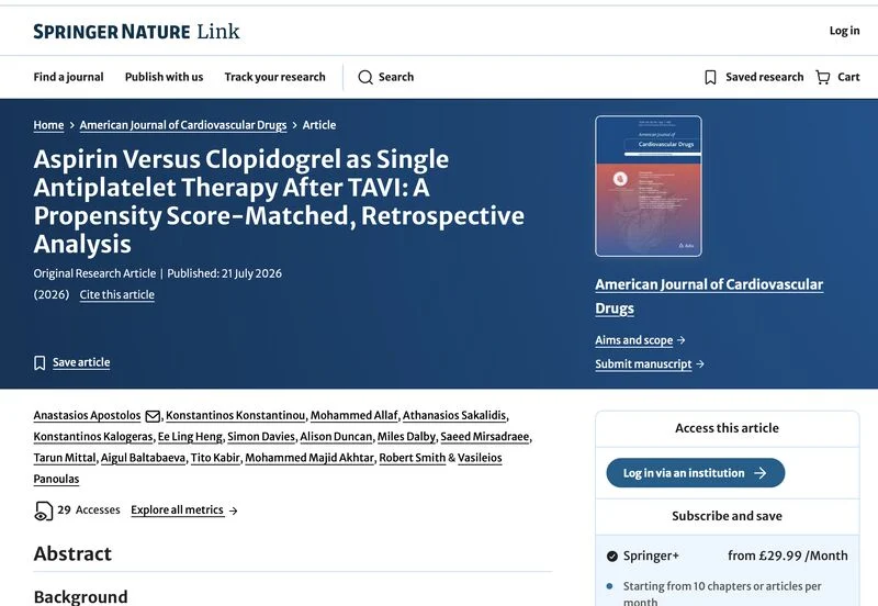 Mohamed Allaf: Aspirin and Clopidogrel Show Comparable Long-Term Survival After TAVI 1 Mohammed Allaf
