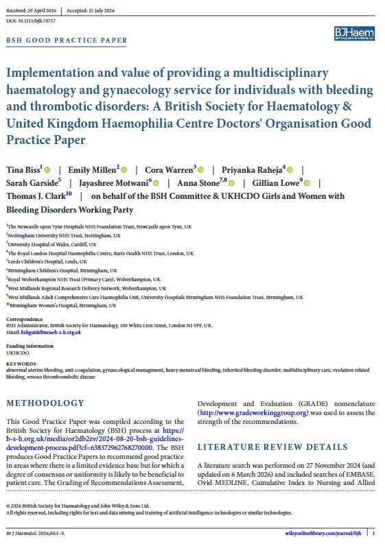 BSH Good Practice Paper on Multidisciplinary Hematology and Gynecology Care - British Journal of Haematology 1 British Journal of Haematology