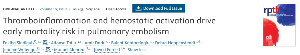 Can Thromboinflammation Biomarkers Improve PE Mortality Prediction? - RPTH Journal 1 RPTH Journal