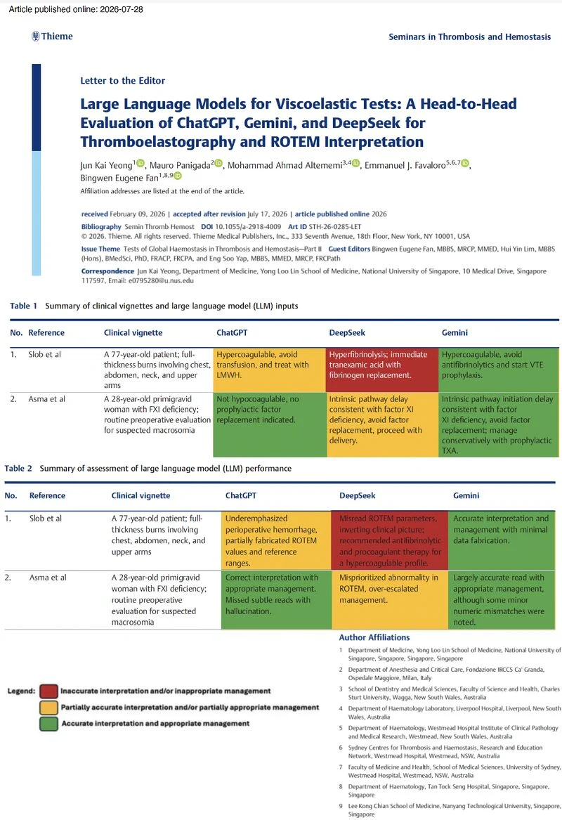 Emmanuel J Favaloro: Comparing AI Models for Thromboelastography and ROTEM Interpretation