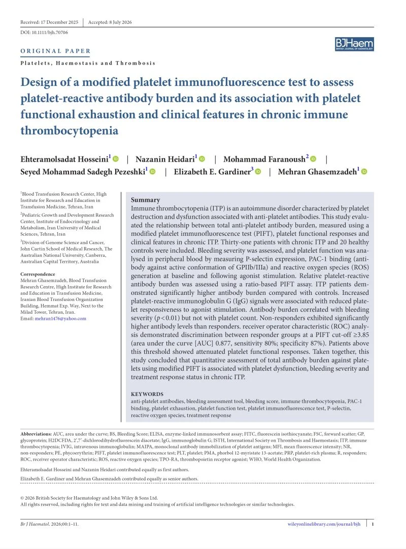 Mehran Ghasemzadeh: Assessing Antibody Burden and Platelet Exhaustion in Chronic ITP 1 Mehran Ghasemzadeh