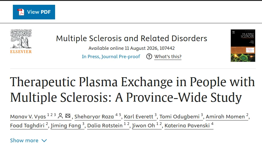 Sheharyar Raza: Plasma Exchange in Multiple Sclerosis 1 Sheharyar Raza: Plasma Exchange in Multiple Sclerosis