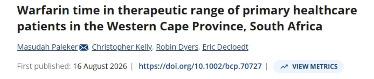Masudah Paleker: Suboptimal Warfarin Control in South Africa 1 Masudah Paleker: Suboptimal Warfarin Control in South Africa