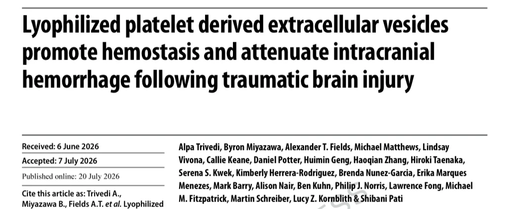 Platelet-Derived Extracellular Vesicles for Hemostasis and Bleeding Reduction in TBI - Every Labs 1 Platelet-Derived Extracellular Vesicles for Hemostasis and Bleeding Reduction in TBI - Every Labs