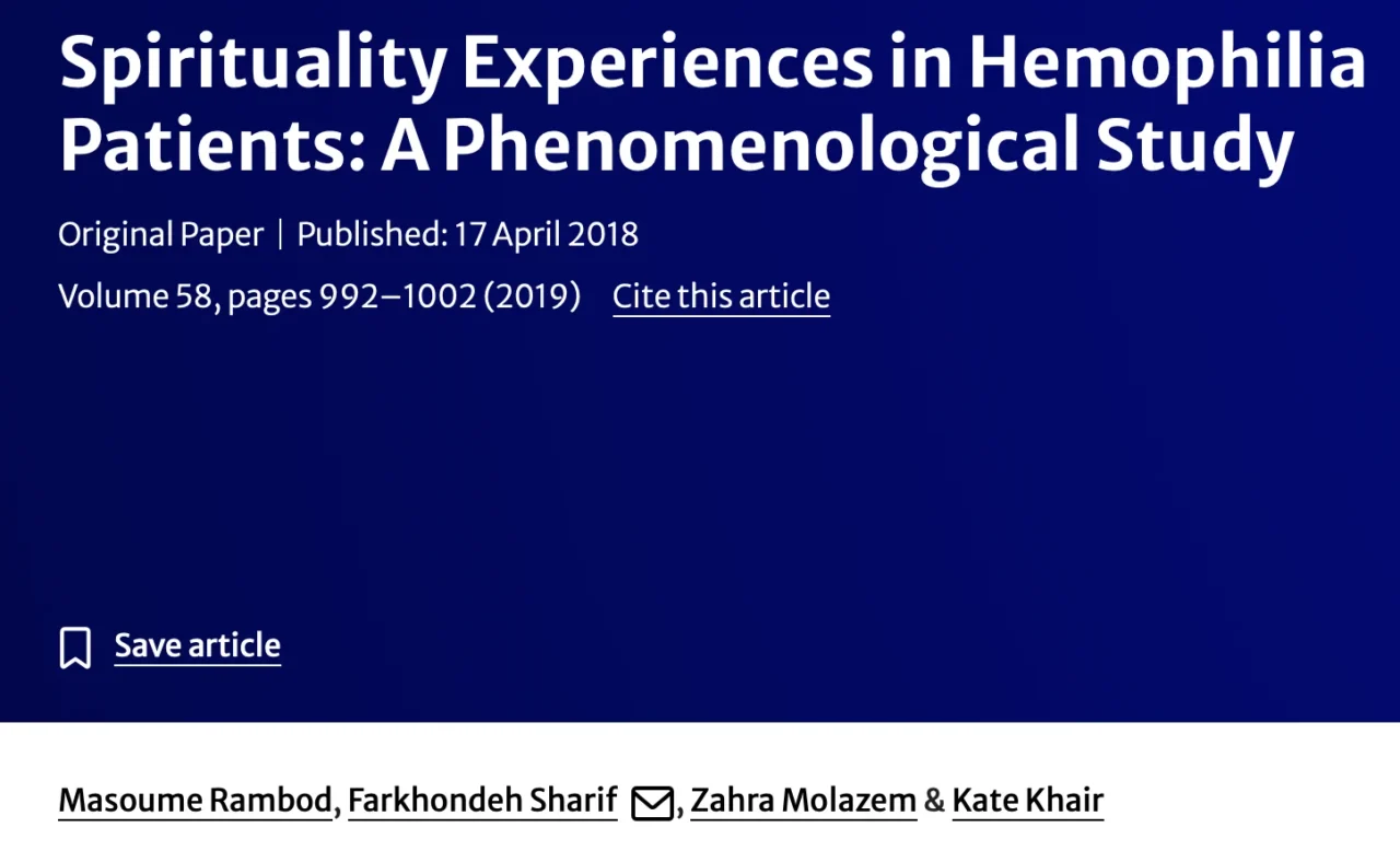 Zahra Molazem: Understanding the Role of Spirituality in Living with Hemophilia 1 Zahra Molazem: Understanding the Role of Spirituality in Living with Hemophilia